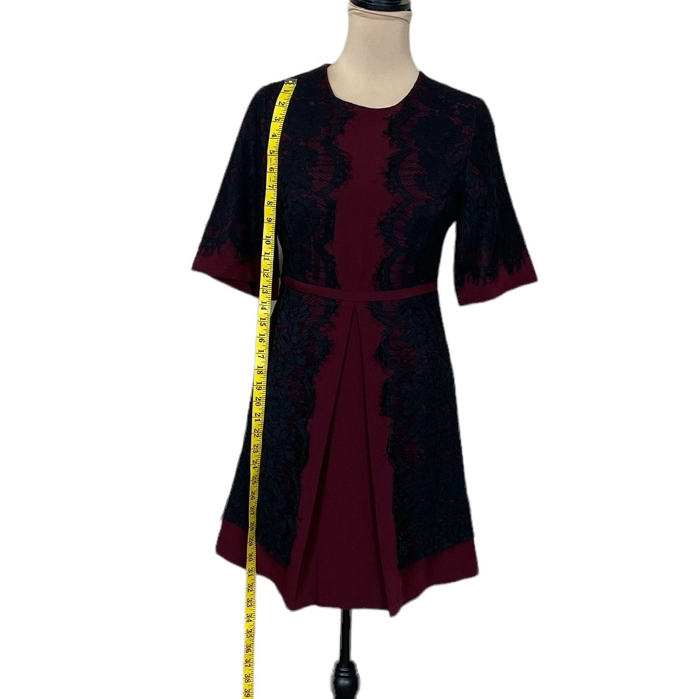 Gianni Bini Fit-and-Flare Burgundy Dress with Black Lace Overlay - Picture 4 of 9